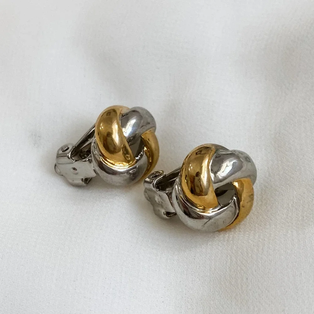 VTG Silver Gold Woven Knot Earrings